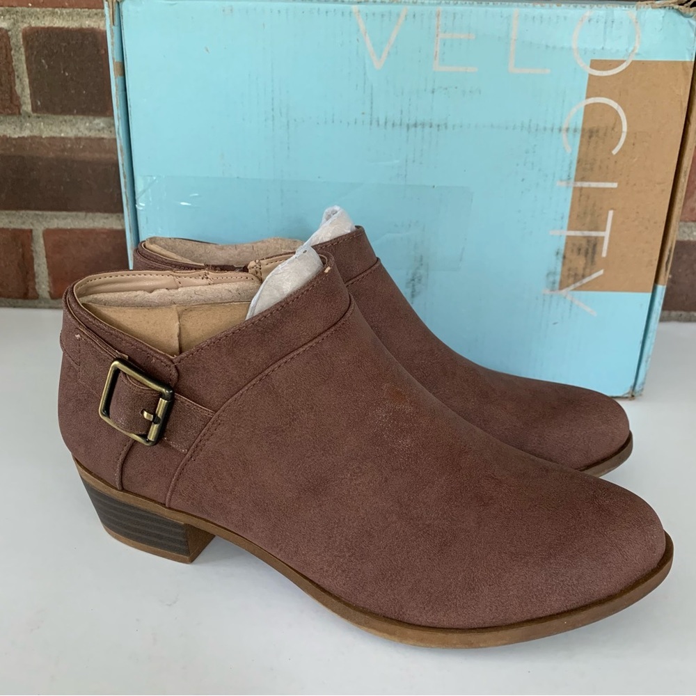 LifeStride Womens Alexi Tan faux leather Zip Up Ankle Boots Shoes US 7.5 M